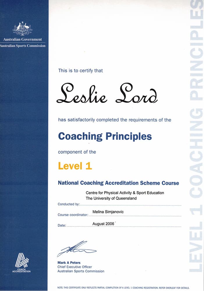 Australian Sports Commission Certificate